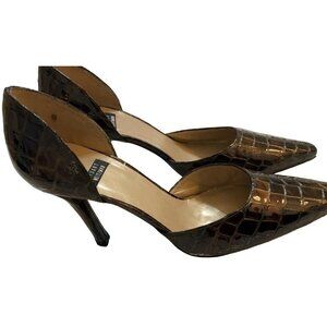 STUART WEITZMAN D’Orsay Patent Italian Croc Embossed Leather Pointed Toe pumps 6